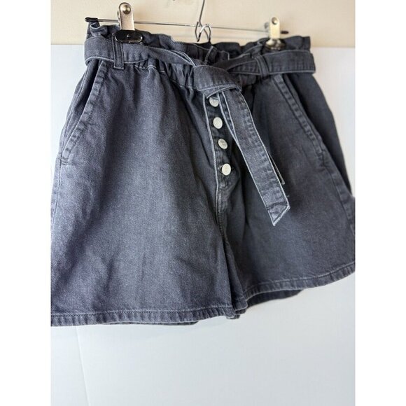 Loft Black Denim Button Fly Paper Bag Tie Denim Shorts Sz M NWOT - Picture 4 of 7